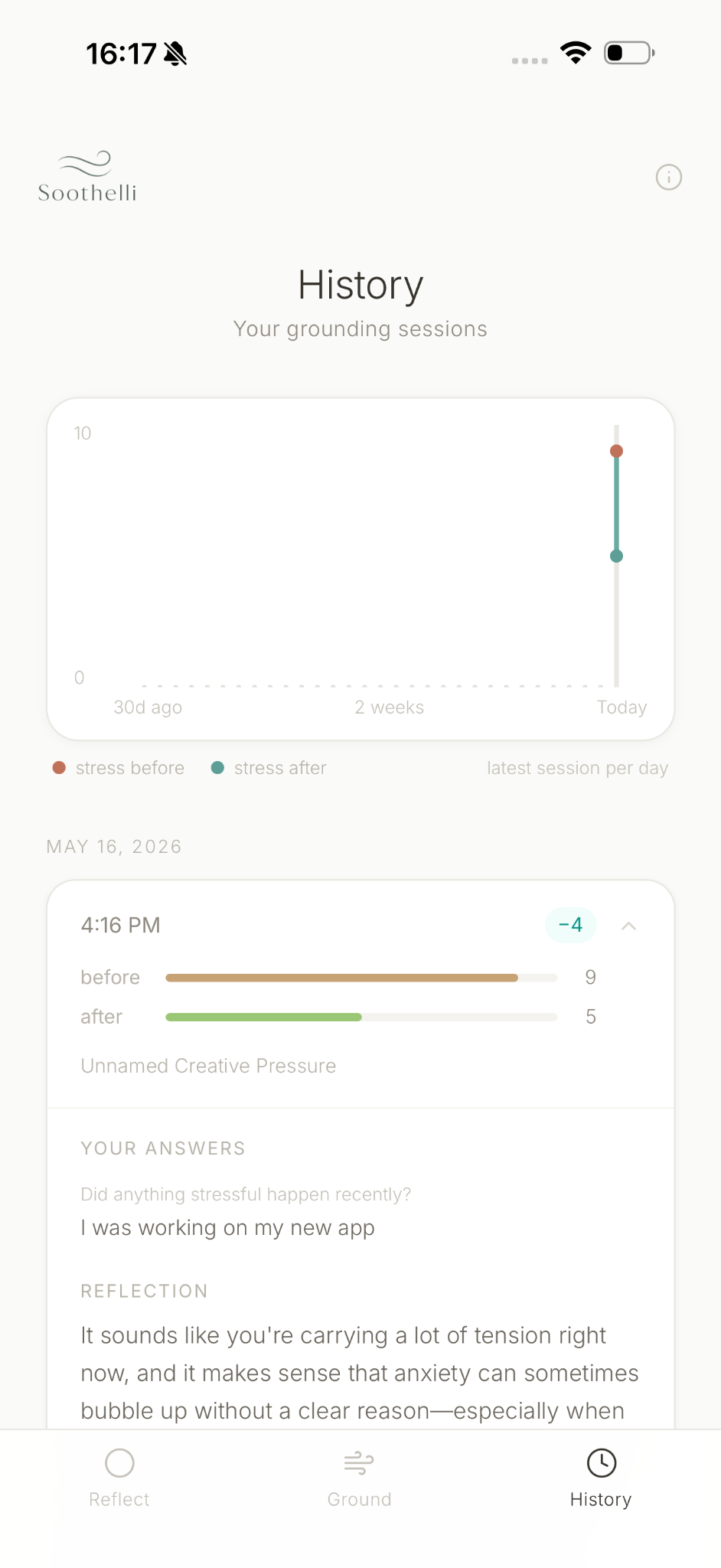Soothelli stress rating screen